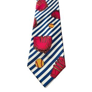 2/$30 Vintage Pura Seta Baseball Themed Tie - Blue and Red 100% Silk